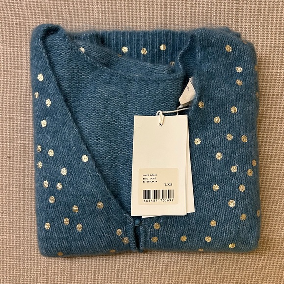NWT Sezane Dolly Cardigan Blue/Gold Sweater Kid mohair French Casual - Picture 4 of 8